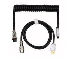 EPOMAKER Coiled USB Cable - Puff - Aviator Kabel - USB-C - Mechanisch Toetsenbord Kabel - Gevlochten PU - Detachable - Voor Gaming & Custom Keyboards - Zwart