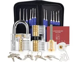 Lock Pick Set, [Verbeterde Versie] [36 Stuks] Premium Oefenslotpicktools met 4 Transparante Trainingshangsloten voor Lockpicking, Gids voor Beginners en Slotenmakertraining - Blauw