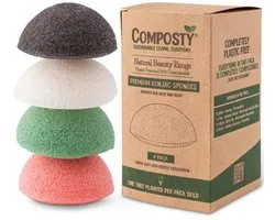 Composty Super Soft Konjac Facial Sponges 4 st - plasticvrij, biologisch afbreekbaar, vegan, voor gevoelige huid, voor alle huidtypen