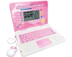 Leercomputer Kinderen - Educatieve Laptop - Tweetalig Leren - 130 Activiteiten - Zwart-wit display - Roze