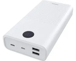 Phreeze Powerbank 30000 mAh - Wit - Chargeur rapide - 2x USB-A (Quick Charge 3.0) + 1x USB-C (Power Delivery 3.0) - Convient pour Apple iPhone, iPad, Samsung, Android, Tablette - Powerbank iPhone - Powerbank Samsung