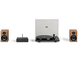 Set stéréo Pro-Ject E-Phono - Système HiFi complet - Platine vinyle - Amplificateur stéréo - Deux enceintes - Câbles d'enceinte inclus - Zwart/ Zwart/ Noyer