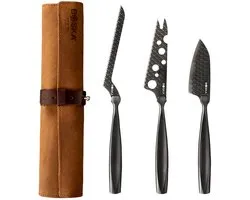 Boska Kaasmessenset Monaco+ Zwart - 3-delig - incl. Leren Hoes - RVS - Extra non-stick