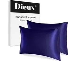 Dieux® - Luxe Satijnen Kussensloop - Blauw - Kussenslopen 60 x 70 cm - set van 2 - Kussensloop Satijn - Anti allergeen - Huidverzorging - Haarverzorging - Zacht Beddengoed