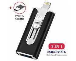 4-in-1 1 TB Snelle USB Flash Drive - Type-C USB Geheugenstick voor Telefoon, Tablet en Computer - Draagbare Opslag voor Foto's, Video's en Bestanden - Snelle Gegevensoverdracht - Zwart