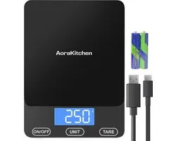 AoraKitchen - Balance de Cuisine Numérique - Rechargeable USB - 1g à 15kg - Balance de Précision - Tare
