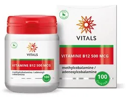 Vitals Vitamine B12 500 mcg - 100 zuigtabletten. Onderhoudsdosering van de biologisch actieve vormen methylcobalamine en adenosylcobalamine.