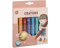 Crayons de cire Little Dutch Jim & Friends - 8 crayons de cire épais et triangulaires - faciles à tenir et qui ne roulent pas - speelgoed créatifs pour les enfants de 2 ans et plus