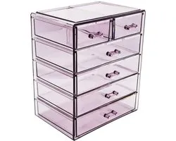 Make-up- en juwelen Grote Paarse Storage Case Display- 4 Large en 2 Kleine Drawers Space- Saving, Stijlvolle Acryl Badkamer Case