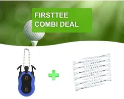 Firsttee - COMBI DEAL - EXTRA VOORDEEL - Scoreteller + 25 Tees met Maatstreepjes - 83 MM - Houten Tees - Driver - Golfclubs - Golf sport - Training - Slagenteller – Golf accessoires - Cadeau - Golftrainingsmateriaal - Swing - Golfset - Counter