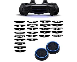 Gadgetpoint - Thumb Grips + Stickers voor PS4, PlayStation 4 - Gaming Thumbgrips - Performance Thumbsticks - Anti-Slip Joystick Caps - Bescherming Accessoires - Zwart/Lichtblauw + Willekeurige Sticker