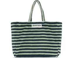 Bongusta Naram Weekendbag Sea Foam & Deep Teel strandtas donker- en lichtgroen gestreept