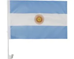 FLAG Autovlag Argentinië 45x30 cm Argentijns Mesh Polyester Zuignap | Buitengebruik autovlag Argentina gestikte weerbestendige afwerking met kunststof stok
