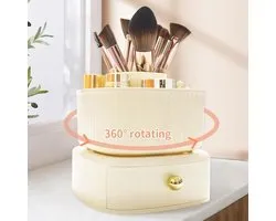 Make-up Organizer met 360° Draaibare Borstelhouder en Lade - Huidverzorging Opbergdoos voor Ijdeltuit Desktop