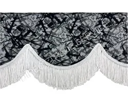 Ruban de fenêtre en peluche danoise gris de 12 cm de haut avec franges blanches, avec Velcro pour camion, tracteur, fourgon, caravane, etc.