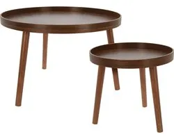 Home & Styling Ensemble table d'appoint/support pour plantes - 2 pièces - marron noyer - bois MDF - D38 x H34 cm et D60 x H40 cm