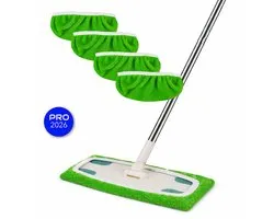 Greensweep Compatible Avec Swiffer - Serpillière Premium Incl. 4 Chiffons - Green Sweep Mop - Namado Green Sweep Mop - Chiffons de Serpillière en Coton Réutilisables - Nettoyant pour Sol - Balai à Franges - Serpillière