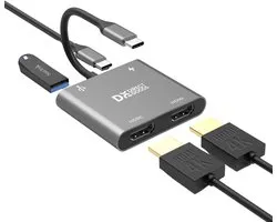 DirectGoods 4-en-1 USB-C Dual HDMI Hub – Adaptateur USB-C vers HDMI – Dual adaptateur HDMI – Pour 2 Escrime – 1 x USB 3.0 – 2 x HDMI 4K@60hz
