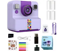 Digitale camera voor kinderen - 2,4 inch kleurenschermcamera - 1080p HD-video-opname - MP3-weergave - 5 ingebouwde spelletjes - Filters en kaders - 32 GB geheugenkaart - Thermische directprintfunctie - Direct printen - Paars