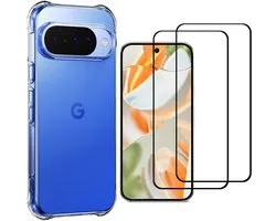 Hoesje + Glas Geschikt voor Google Pixel 10 Pro - Transparant - Casemania Anti-Shock Back Cover met 2x Gehard Glass Screenprotector - Val/Stoot-Proof Telefoonhoesje