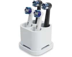 Support pour 4 têtes de brosse et brosses à dents (Blanc) | Compatible avec Oral-B, iO, Philips Sonicare, Waterpik & Fairywill - silicone de qualité alimentaire - bac de récupération amovible