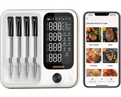 Thermomètre à viande sans fil INKBIRD INT-14- BW WHITE Edition LUXE avec 4 sondes pour four, Cuisine , barbecue, thermomètre de BBQ Bluetooth WiFi avec application, étanche, modèle 2025
