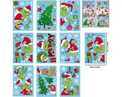 Christmas Window Stickers - Funny Cartoon Figures - Green Red Multicolor Window Clings - PVC Stickers voor Holiday Home Party Decoratie - 9 Pcs Herbruikbare Snowflake Stickers