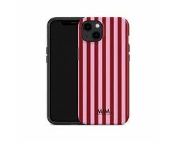 MIM Amsterdam - Sugar Rush - Compatible avec iPhone 17 - Coque de téléphone - Étui antichoc - Coque rayée rouge et rose - Housse de protection - Coque de téléphone tendance