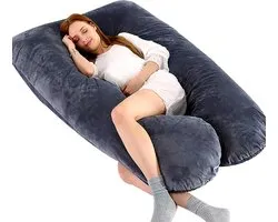 Maternity U Shaped Full Body Pillow with Velvet Cover - Back Hips Legs Support for Pregnant Women