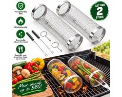 Bbq Grillmand LFGB (set van 2) - Barbecue Grillkorf voor vegetarisch grillen - Bbq Groentemand - Barbecue Accessoires - Grillrooster voor bbq - Bbq Gereedschap