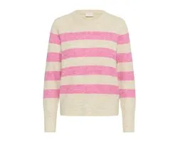 Kaffe KAniel Striped Pullover Dames Trui - Feather Gray Mel/Pink melange