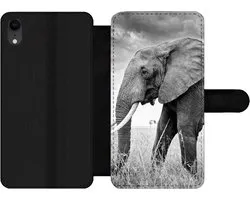 Étui pour téléphone iPhone XR Bookcase - Éléphant sur l'uni en noir et blanc - Avec poches - Étui portefeuille avec fermeture magnétique