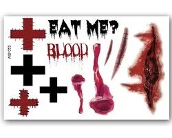 Temporary Halloween Tattoo #12 kruis bloedwond horror [Make-up schmink Nep Fake tattoo - nep wond tattoos gezicht stickers spin bloed masker - Kostuum decoratie heren dames meisje jongen kind - Water overdraagbare festival sticker henna]