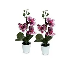 Paarse kunstorchidee kunstplant kunstplanten set van 2 orchidee bloemen in witte pot decoratie voor woonkamer slaapkamer kantoor en vensterbank