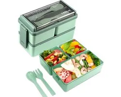 Lunchbox - 1400ml - Met Servies En 3 Vakjes - Lunchbox Large - Luxe Bentobo - Geschikt Voor Rijst, Noodles, Groente, Vlees En Meer! - Voor Kinderen En Volwassenen - Roze - Luchtdicht En Lekvrij - Bpa Vrij!