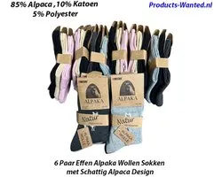 6 Paar Effen Alpaka Wollen Sokken met Schattig Alpaca Design 35-38