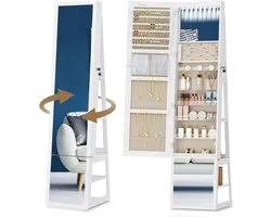 Hzuaneri Jewellery cabinet, with 360° rotating base, lockable mirror in full length, large 4-stage storage compartments, 4-in-1 multifunctional (white and beige)