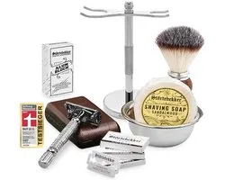 Störtebekker® Premium Gentleman Essential Set - Compleet Scheerset voor de Perfecte Scheerbeurt - met Scheermes (Zilver), Scheerkwast, Scheerzeep, Scheerkom, Scheermesjes, Scheerstandaard (Zilver) & Aluinsteen - Safety Razor Shaving Set for Men