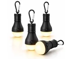 BOTC LED Campinglamp Set 4 Stuks - Kampeerlamp op Batterijen - Waterbestendige Campinglantaarn - Dimbaar - Tentlamp - Noodverlichting voor Camping & Stroomuitval - Zwart