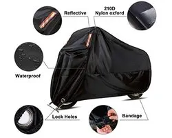 WinPower Motorcycle Cover Lockable Waterproof 210D Thicken All Weather Indoor Outdoor Heat Resistant Motor Storage Bag 265 x 105 x 125cm Black XL