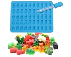 Gummy bear mal - Snoepjes mal - Beertjes mal - Siliconen snoepvorm - Beer vorm - IJsblokjesvorm - Chocolade vorm - Zeepmal -Inclusief pipet - Gummy bear mold - Blauw - Siliconen - 50 beertjes - Jonyx