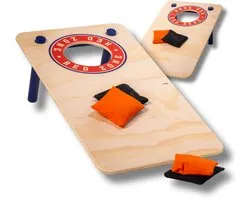 Wicked Wood Games – Mini Cornhole Set – Red Zone Style – 60x30 cm – Inclusief 2 Boards en 8 Zakjes – 100% Hout