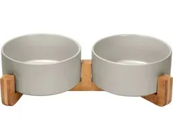 Gamelle pour chien Gamelle double en Ceramic avec support en Bamboo pour Cats et chiens 850 ml Gris - Spunkyjunky