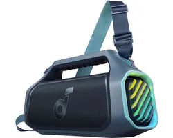 soundcore Anker Boom 2 Plus Enceinte d'extérieur, Bluetooth, 140 W, 2+2 canaux, BassUp 2.0, 20 heures, charge rapide, étanche IPX7, éclairage RVB, USB-C, power bank, pour camping, plage, jardin - Blauw