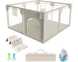 Coffre de jeu - Tapis de jeu inclus - Coffre Bébé - Coffre de jeu bébé - Coffre de jeu - Coffre enfant - 120 x 120 cm - Balles de jeu - Sac de voyage - Grijs clair