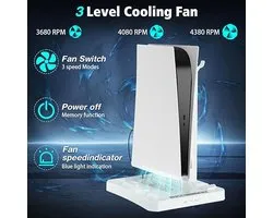 PS5 & PS VR2 Standaard met Koeling en Oplaadstation – 3-in-1 Console Stand met Dual Ventilatoren, Controller Lader & Headsethouder – Ruimtebesparend Accessoire