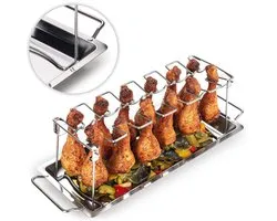 Stainless Steel Chicken Leg Rack for BBQ - Holds 12 Legs, Dishwasher Safe Grill Stand