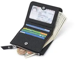 Heren Slim RFID-blokkerende portemonnee met muntvakje - Portemonnee van echt leer met ritssluiting