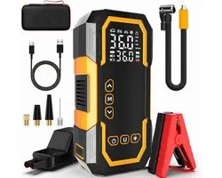 ZOSUDULL-Jumpstarter- Jumpstarter voor auto-4-in-1 met compressor - 1500A - Voor9,0 L benzine en 6,5 L diesel 150 PSI bandenpomp met automatische stop -10000mAh powerbank - LED-noodlamp - 12V - Zwart/geel