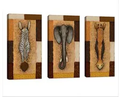 iHAPPYWALL 3 Stuks Vintage Canvas Wall Art Giraffe Zebra Olifant Afrikaanse Dier Landschap Foto Kunstwerk Schilderij op Canvas voor Rustiek Woondecor Uitgerekt en ingelijst Klaar om op te hangen 12x24inchx3pcs